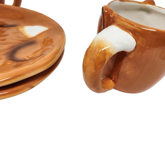 Lot Of 4 Red Fox Plate & Coffee Mug Set Autumn Fall Serving Decor Collectibles - Picture 10 of 11